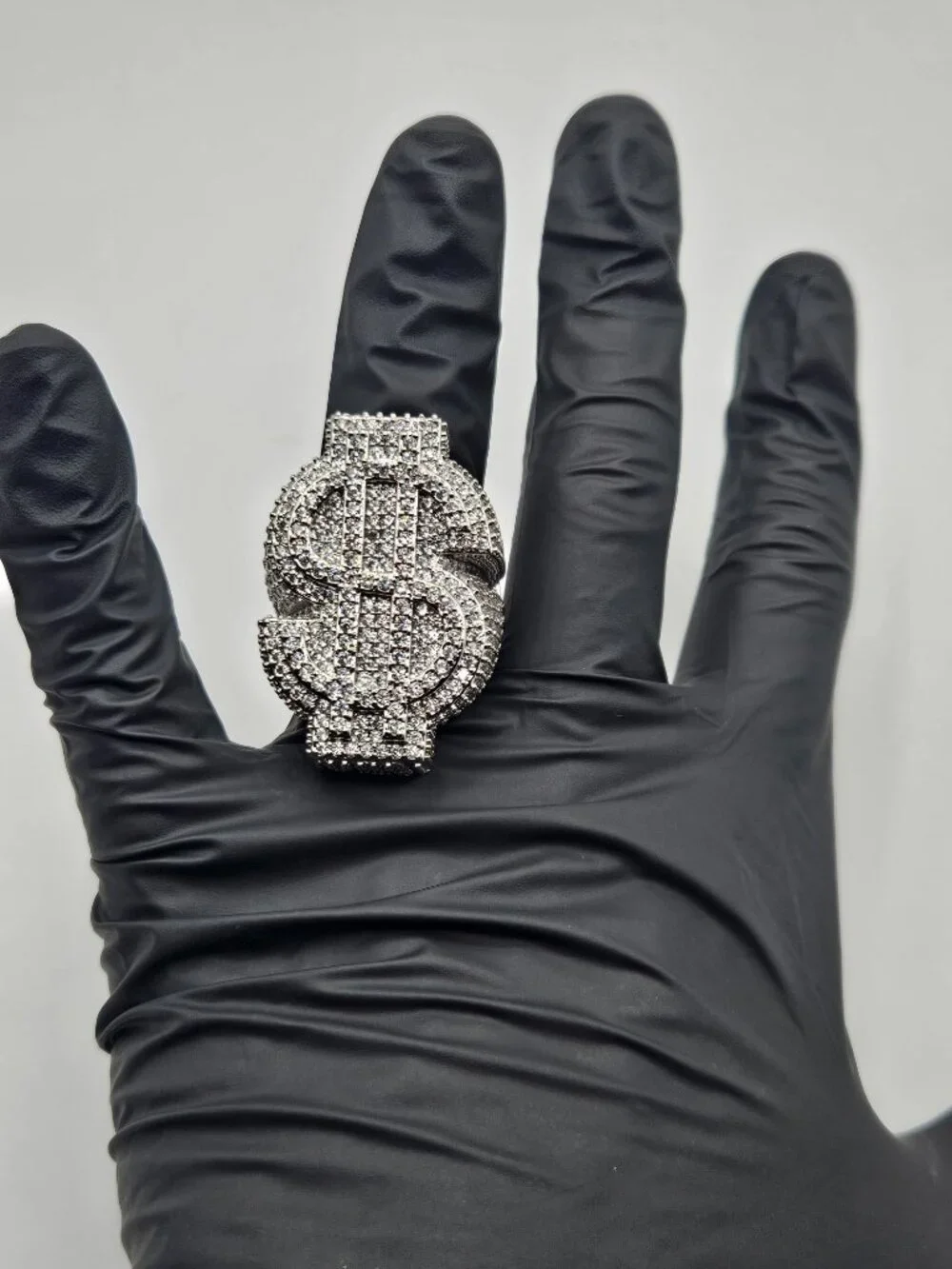 Iced Out Silver Filled Dollar Sign Ring 5A CZ Size 9 Heavy 37g